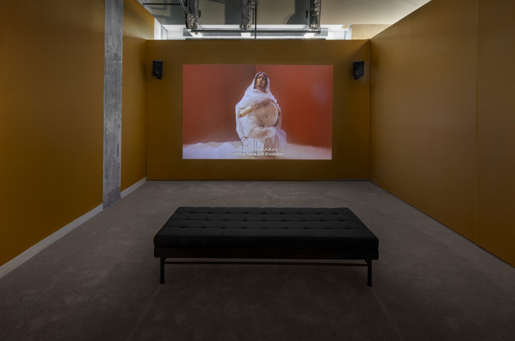 Installation view of Ahmed Umar's video work at Collision Gallery.